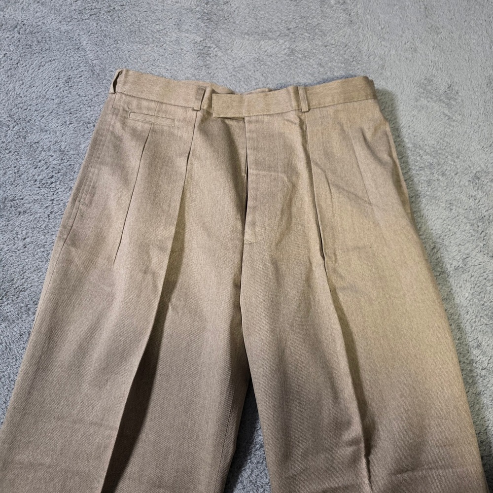 Georges Marciano Mens 36x32 Pleated Trousers Tan Khaki Cotton Vintage Straight